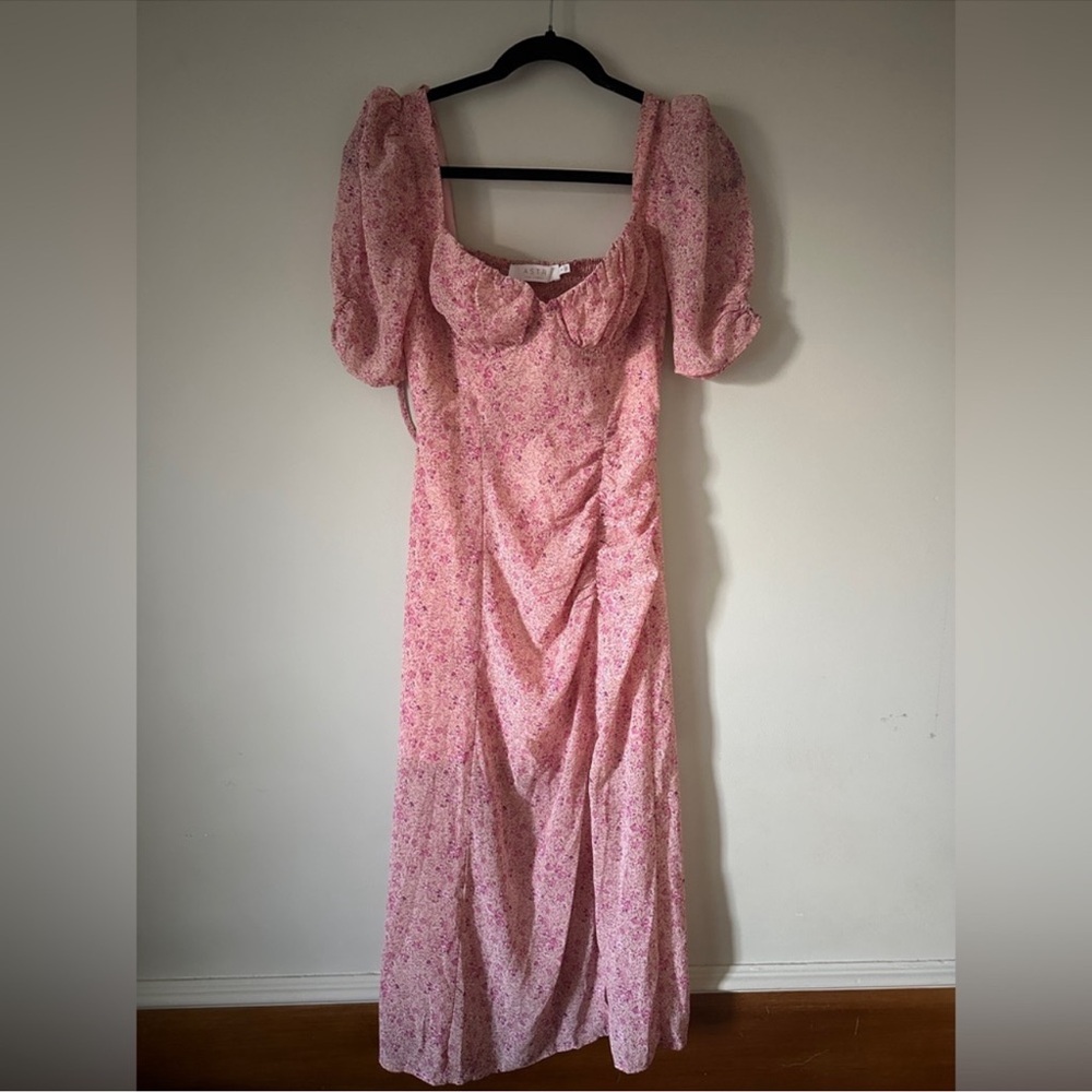 Astr Milkmaid Pink Floral Maxi Dress with Puff Sleeves